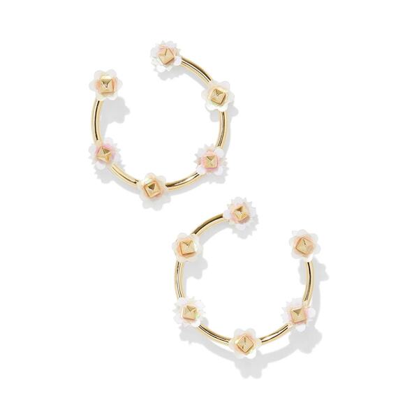 NWT! Kendra Scott Deliah Gold Open Frame Hoops in Iridescent White Mix - Picture 2 of 4